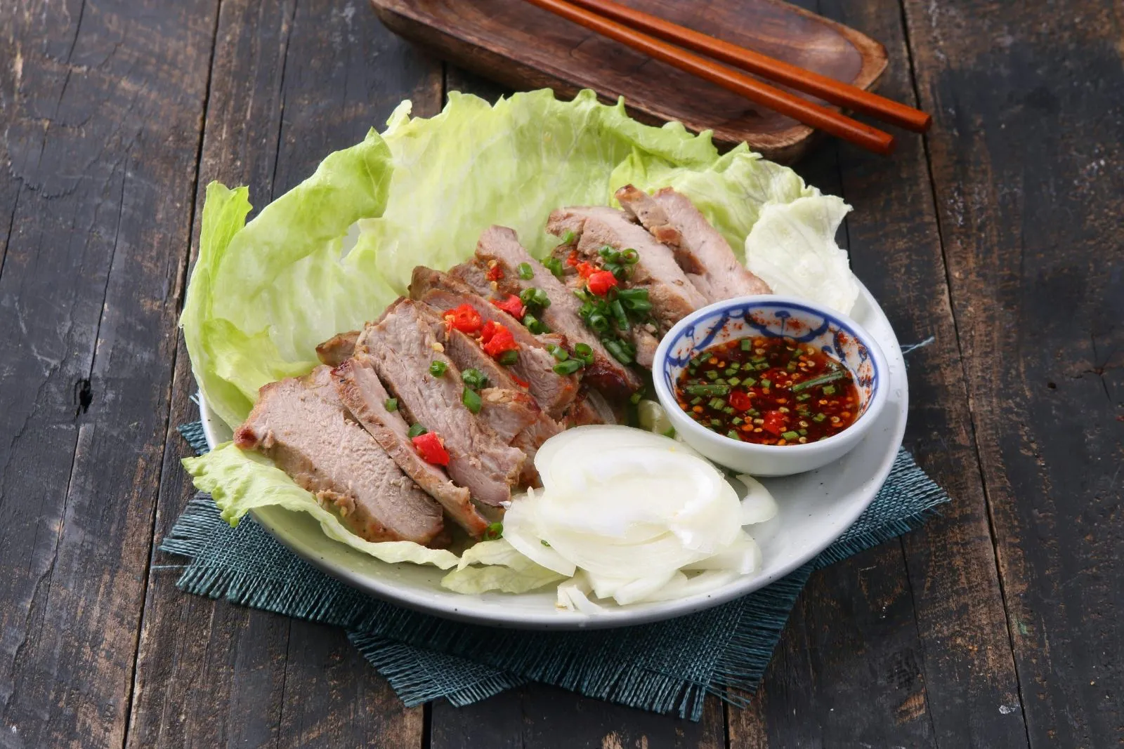 Grilled pork with chili dipping sauce at Phorainbow, a Vietnamese Restaurant in Brooklyn